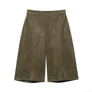 Women's High Waist Suede Wide Leg Shorts Solid Color Olive Green Sweet Casual Loose Shorts Fashion Retro Suede Texture Bottoms for Women