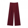 Elegant Burgundy High Waist Wide Leg Suit Pants Women's Office Career Drapey Twill Straight Trousers Casual Minimalist Slim Fit Long Trousers
