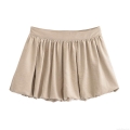 Women's High Waist Bubble Mini Skirt 100% Polyester Solid Color Pleated Ruffle Hem Casual Party Sexy Streetwear Short Skirt