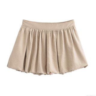 Women's High Waist Bubble Mini Skirt 100% Polyester Solid Color Pleated Ruffle Hem Casual Party Sexy Streetwear Short Skirt
