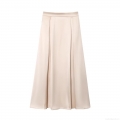 Women's Elegant Satin Midi Skirt High Waist A-Line Champagne Apricot Silk Texture Flowy Long Skirt For Party Daily Streetwear