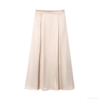 Women's Elegant Satin Midi Skirt High Waist A-Line Champagne Apricot Silk Texture Flowy Long Skirt For Party Daily Streetwear