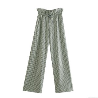 Women's High Waist Plaid Wide Leg Pants Elastic Paperbag Waist Houndstooth Trousers Polyester Spandex Relaxed Fit Casual Office Wear