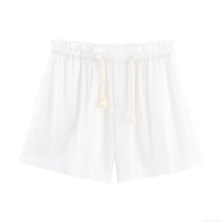 Women's Casual Linen Blend Shorts Elastic Waist Drawstring Summer Beach Short Pants With Pockets Solid White Relaxed Fit Daily Wear