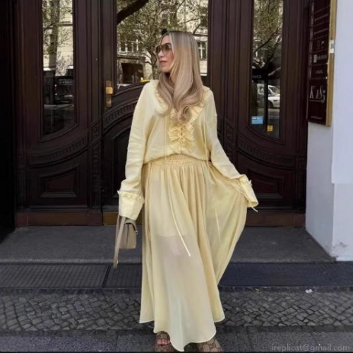 Women's High Waist Chiffon Maxi Skirt Elastic Waist Drawstring Tiered Ruffle Hem Large Swing Fashion A-Line Long Skirt For Streetwear Vacation