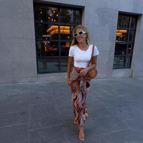 Women's Abstract Print Mesh Skirt Sexy High Waist Side Tie-Up Maxi Skirt Polyester Elastane Bodycon Long Skirt For Streetwear Party Summer