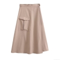 Women's High Waisted Cargo Midi Skirt 100% Polyester Solid Color With D-Ring Belt And 3D Pocket Casual Streetwear A-Line Skirt For Women Daily Wear