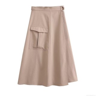 Women's High Waisted Cargo Midi Skirt 100% Polyester Solid Color With D-Ring Belt And 3D Pocket Casual Streetwear A-Line Skirt For Women Daily Wear