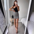 Women's Classic Black And White Houndstooth Mini Skirt High Waist A-Line Bodycon Pencil Skirt With Metal Zipper Streetwear Casual Party Short Skirt