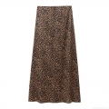 Women's Leopard Print Satin Midi Skirt Sexy High Waisted A-Line Silky Animal Pattern Skirt For Summer Streetwear Party Fashion Bottoms