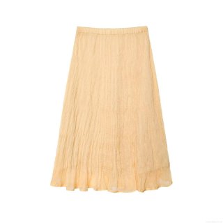 Women's Solid Ginger Yellow Polyester Pleated Midi Skirt High Waist Elastic Bodycon Pencil Skirt For Daily Dating Streetwear Sexy Lady