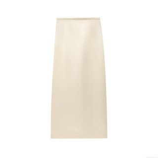 Women's Elegant High Waist Satin Midi Skirt Sexy Cream White Straight Pencil Skirt With Back Slit For Party Daily Casual Lady Bodycon Long Skirt
