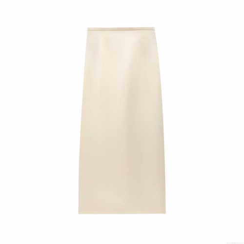 Women's Elegant High Waist Satin Midi Skirt Sexy Cream White Straight Pencil Skirt With Back Slit For Party Daily Casual Lady Bodycon Long Skirt