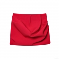 Red High Waist Pleated Mini Skirt For Women Side Hidden Zipper Sexy Bodycon Pencil Skirt Solid Color Polyester Blended Fabric Casual Streetwear Party