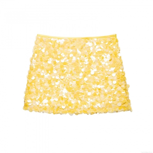Sexy Women's Sequin Mini Skirt High Waist Slim Fit Bodycon Party Skirt Yellow Gold Sparkly Polyester Short Skirt for Nightclub Festive Event Streetwear