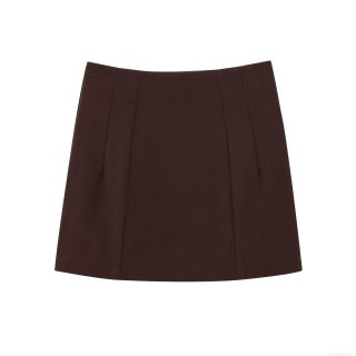 Women's Solid Deep Brown Twill A-Line Mini Skirt Casual High Waisted Sexy Bodycon Short Skirt for Streetwear Daily Party Ladies