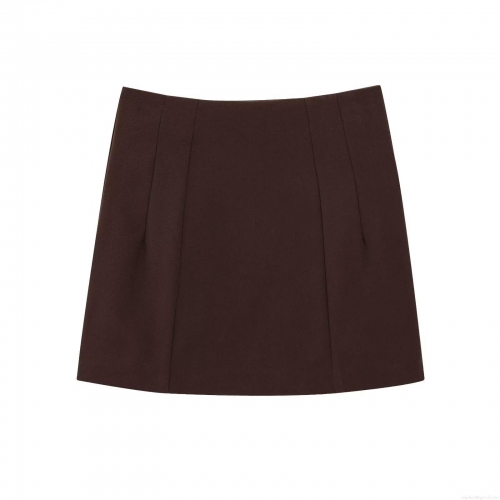 Women's Solid Deep Brown Twill A-Line Mini Skirt Casual High Waisted Sexy Bodycon Short Skirt for Streetwear Daily Party Ladies
