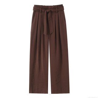 Women's High Waisted Wide Leg Pants With Tie Bow Belt Casual Solid Color Long Trousers Fashion Loose Straight Leg Pants For Daily Office Wear