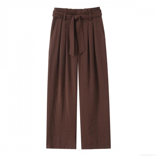 Women's High Waisted Wide Leg Pants With Tie Bow Belt Casual Solid Color Long Trousers Fashion Loose Straight Leg Pants For Daily Office Wear