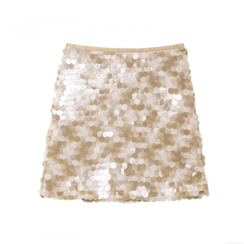 Women Sexy Champagne Sequin Mini Skirt High Waist Shiny Bodycon Pencil Skirt For Party Club Night Out Summer Sparkly Glitter Skirt