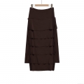 Women's High Waist Tiered Skirt Elegant Polyester Solid Color Layered Cake Long Skirt Casual Street Style Brown Midi Skirt