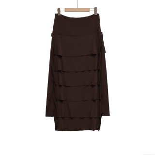 Women's High Waist Tiered Skirt Elegant Polyester Solid Color Layered Cake Long Skirt Casual Street Style Brown Midi Skirt