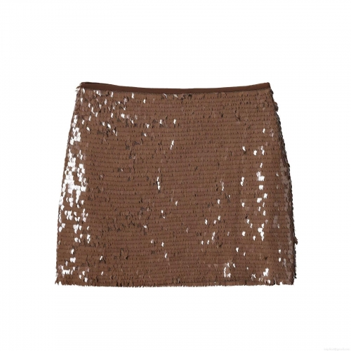 Women's Sequin Mini Skirt Sexy Bodycon Hip-Hugging Skirt Coffee Dark Brown Polyester Sparkly Party Clubwear Evening High Waist Skirt For Women
