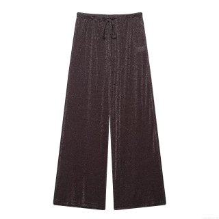 Women's High Waist Metallic Glitter Wide Leg Pants Loose Drape Casual Trousers Sparkly Party Club Night Out Bottoms Trousers
