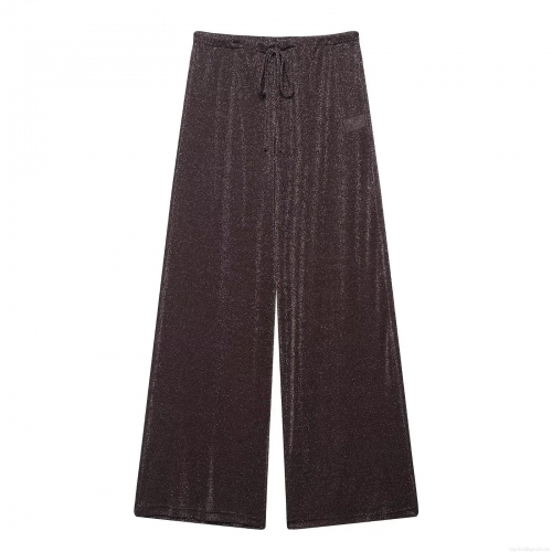 Women's High Waist Metallic Glitter Wide Leg Pants Loose Drape Casual Trousers Sparkly Party Club Night Out Bottoms Trousers