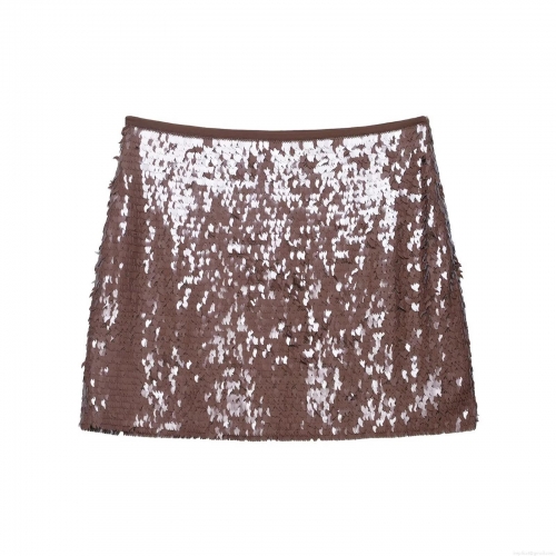 Women's Sexy Sequin Mini Skirt High Waist Hip-Hugging Bodycon Skirt For Party Club Night Out Coffee Brown Sparkly Short Skirt Slim Fit Fashion Streetwear