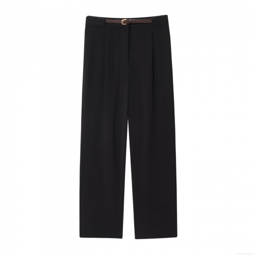 Women's Elegant High Waist Straight Leg Suit Pants With Brown Belt Fashion Pleated Solid Color Casual Trousers For Office Commute Lady