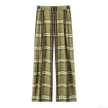 Women's High Waisted Plaid Wide Leg Pants Loose Casual Checkered Trousers Vintage Green Plaid Straight Leg Trousers For Women Fashion Streetwear