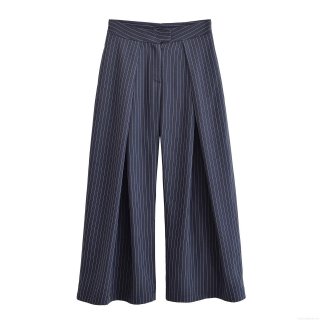 Women's High Waist Vertical Striped Wide Leg Pants Pleated Front 100% Polyester Trousers Elegant Business Casual Office Work Wear Slacks Women
