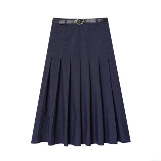 Women's High Waisted A-Line Pleated Midi Skirt With Belt Solid Color Polyester Elegant Streetwear Skirts For Daily Dating Ladies Fashion
