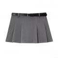 Women's High Waisted Pleated Mini Skirt with Belt Grey Solid Color Sexy A-Line Short Skirt European American Streetwear Clubwear Polyester Skirts