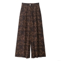 Women's Fashion Leopard Print Wide Leg Pants High Waist Casual Straight Animal Print Polyester Long Trousers Streetwear Versatile Bottoms