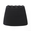 Women Sexy Black Lace Trim Mini Skirt Solid Color Polyester Blend Straight Skirt High Waist Streetwear Party Summer Short Skirt
