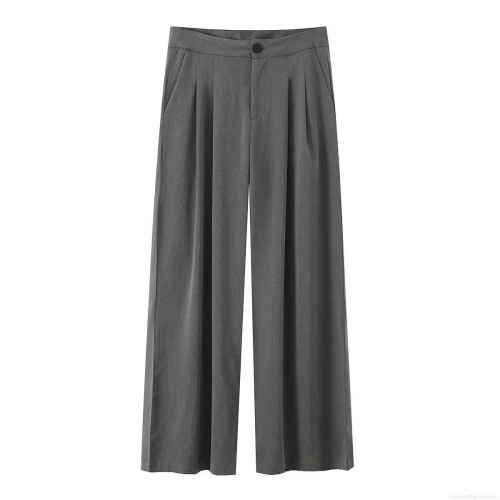 Women's High Waisted Wide Leg Suit Pants Casual Loose Straight Trousers For Work Office Daily Fashion Polyester Trousers Grey