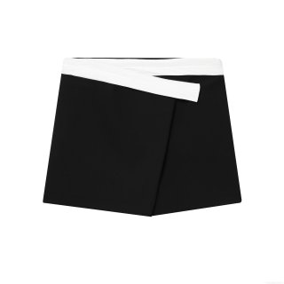 Women's High Waist Colorblock Skorts Polyester Spandex Contrast Black White Patchwork Shorts Skirt Summer Fashion Casual Mini Bottoms for Lady