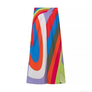 Women's Sexy Multicolor Geometric Print MIDI Skirt High Waist Rainbow Striped A-Line Long Skirt Elegant Polyester Streetwear Clubwear Party Bottoms