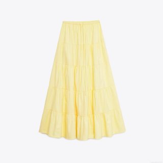 Women's Solid Color Tiered Maxi Skirt Polyester High Waist Elastic Drawstring A-Line Long Cake Skirt For Summer Beach Daily Casual Streetwear