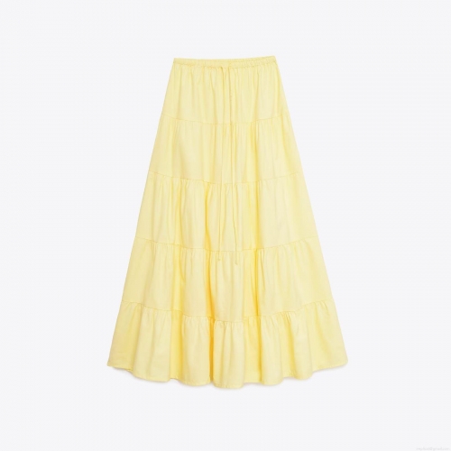 Women's Solid Color Tiered Maxi Skirt Polyester High Waist Elastic Drawstring A-Line Long Cake Skirt For Summer Beach Daily Casual Streetwear
