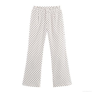 Women High Waisted Polka Dot Print Straight Leg Pants Casual Long Trousers 100% Polyester Flowy Wide Leg Pants For Women Daily Fashion Retro Style Soft Breathable Bottoms