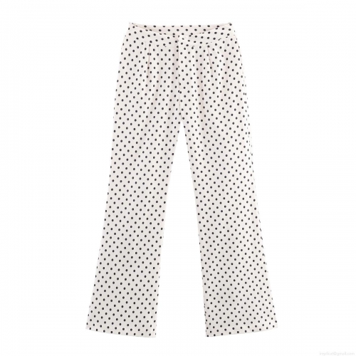 Women High Waisted Polka Dot Print Straight Leg Pants Casual Long Trousers 100% Polyester Flowy Wide Leg Pants For Women Daily Fashion Retro Style Soft Breathable Bottoms