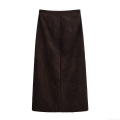Women's High Waist Faux Suede Midi Skirt Sexy Side Slit Button Decor Straight Bodycon Pencil Skirt Solid Coffee Brown Autumn Streetwear Skirt