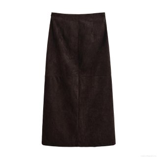 Women's High Waist Faux Suede Midi Skirt Sexy Side Slit Button Decor Straight Bodycon Pencil Skirt Solid Coffee Brown Autumn Streetwear Skirt