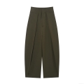 Women's High Waisted Pleated Balloon Pants Polyester Dark Olive Green Solid Color Casual Trousers Loose Wide Leg Long Pants for Office Daily Wear