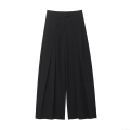 Women's High Waisted Wide Leg Pants Solid Color Pleated Straight Trousers Casual Loose Fit Polyester Long Pants For Women Streetwear