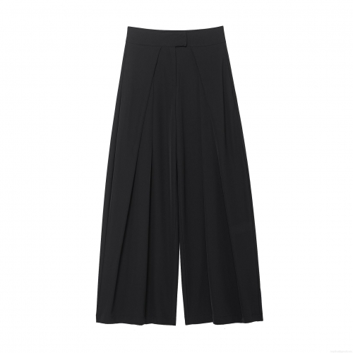 Women's High Waisted Wide Leg Pants Solid Color Pleated Straight Trousers Casual Loose Fit Polyester Long Pants For Women Streetwear