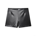 Women's High Waisted Faux Leather Shorts Solid Black Pleated PU Shorts Fashion Chic Mini Bottoms With Side Zipper For Women